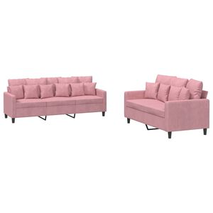 vidaXL Set de canapele cu perne, 2 piese, roz, catifea