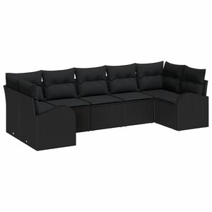 vidaXL Set de canapele pentru grădină cu pernă 7 pcs Negru poliratan
