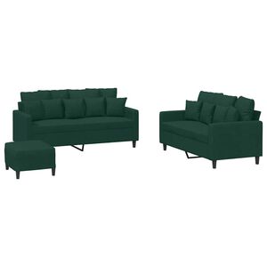 vidaXL Set de canapele cu perne, 3 piese, verde &icirc;nchis, catifea