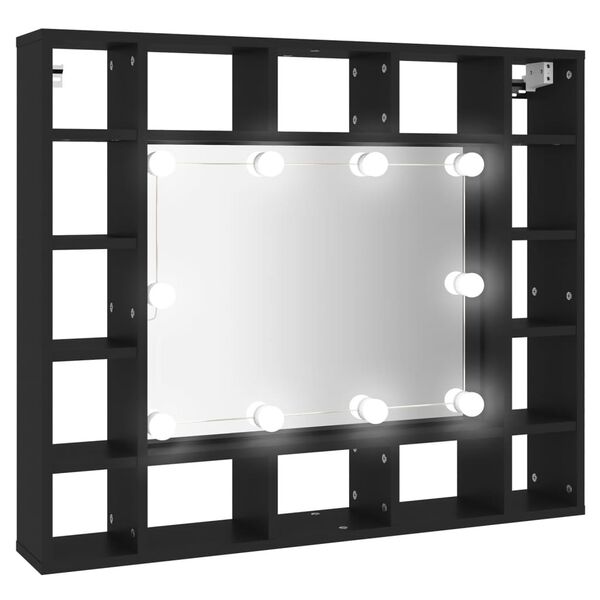 vidaXL Dulap cu oglindă cu LED, negru, 91x15x76,5 cm
