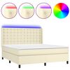 vidaXL Pat cu arcuri, saltea și LED, crem, 180x200 cm, piele ecologică