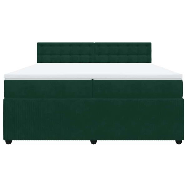 vidaXL Pat box spring cu saltea, verde &icirc;nchis, 200x200 cm, catifea