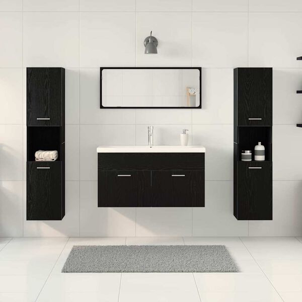 vidaXL Set de mobilier pentru baie 4 pcs Stejar Negru Lemn compozit