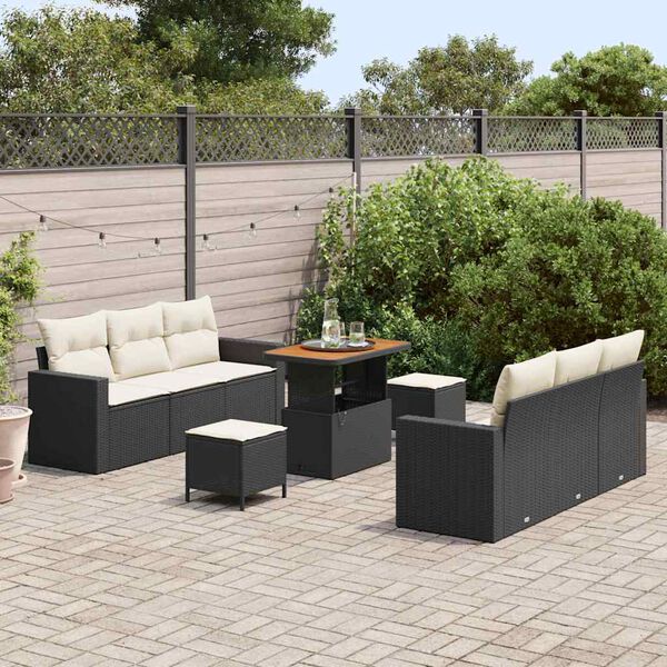 vidaXL Set de canapele pentru grădină cu pernă 9 pcs negru și crem