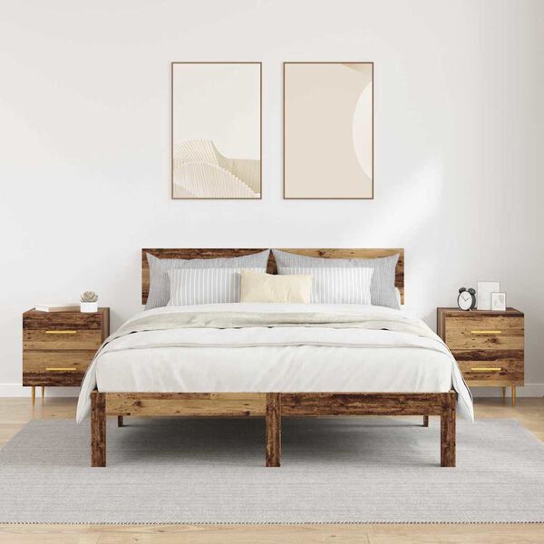 vidaXL Dulap de noapte cu sertar 2 pcs Lemn Vechi 40 x 35 x 47,5 cm