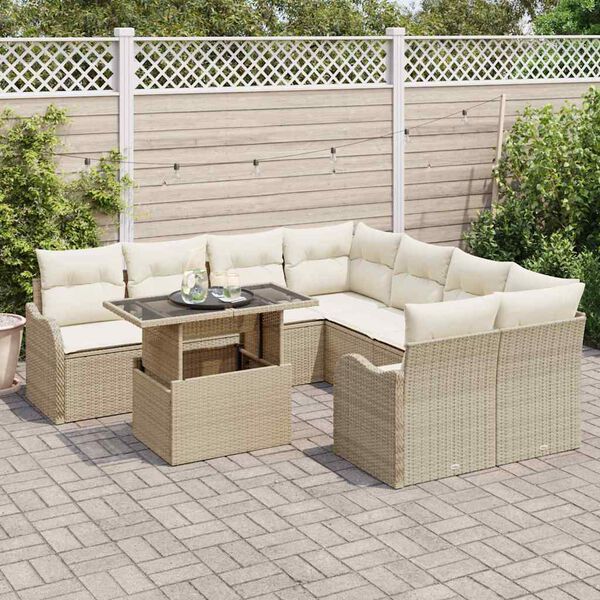 vidaXL Set de canapele pentru grădină cu pernă 9 pcs Bej Rattan poli