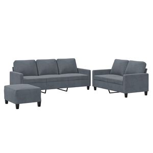 vidaXL Set de canapele cu perne, 3 piese, gri &icirc;nchis, catifea