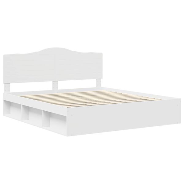 vidaXL Cadru de pat cu headboard Alb 200 x 200 cm Lemn de pin masiv