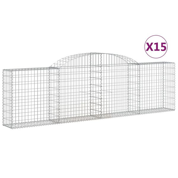 vidaXL Coșuri gabion arcuite 15 buc, 300x30x80/100 cm, fier galvanizat