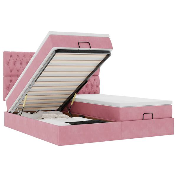 vidaXL Cadru de pat otoman cu saltele Roz 160x200cm catifea