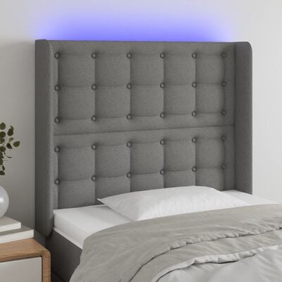 vidaXL Tăblie de pat cu LED, gri închis, 83x16x118/128 cm, textil