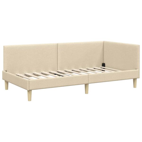 vidaXL Cadru de pat colțar cu headboard Crem 100 cm x 200 cm Catifea