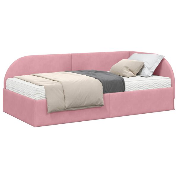 vidaXL Cadru de pat colțar cu saltea cu headboard 2 pcs Roz Catifea
