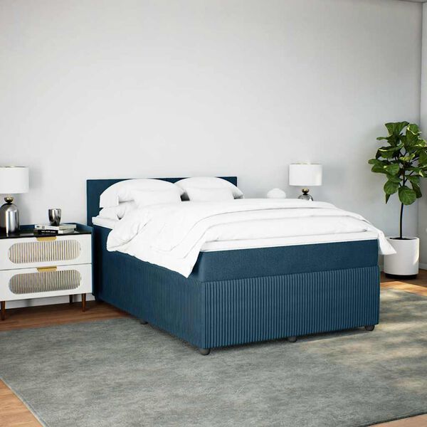 vidaXL Pat box spring cu saltea, albastru, 140x190 cm, catifea