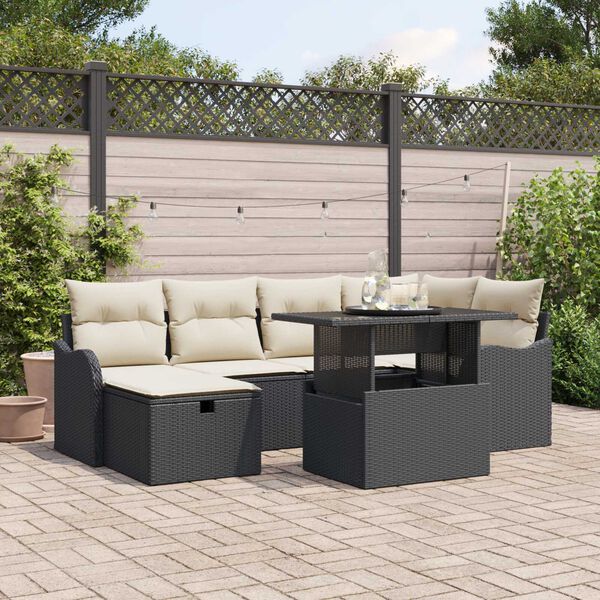 vidaXL Set de canapele pentru grădină cu pernă 7 pcs Negru Rattan poli