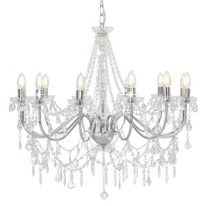vidaXL Candelabru cu mărgele, argintiu, 12 becuri x E14