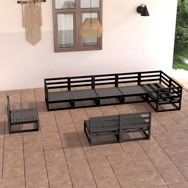vidaXL Set mobilier de grădină, 9 piese, negru, lemn masiv de pin
