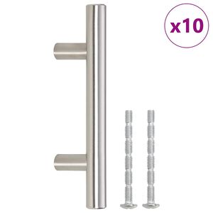 vidaXL M&acirc;nere de dulap, 10 buc., argintiu, centru orificiu 64 mm lungime totală 100 mm, oțel inoxidabil