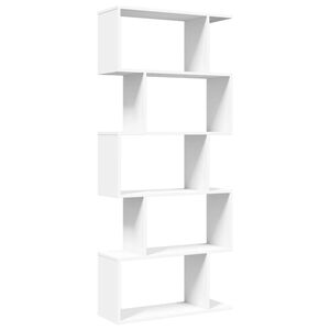 vidaXL Bibliotecă separatoare de cameră cu 5 niveluri, albă, 70x24x161 cm, lemn stratificat