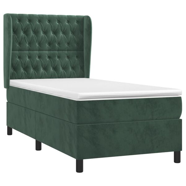 vidaXL Pat box spring cu saltea, verde &icirc;nchis, 80x200 cm, catifea