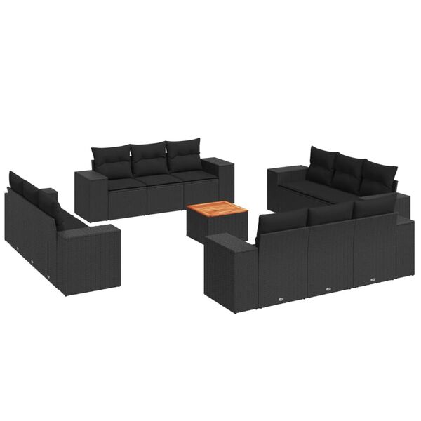 vidaXL Set mobilier de grădină cu perne, 13 piese, negru, poliratan