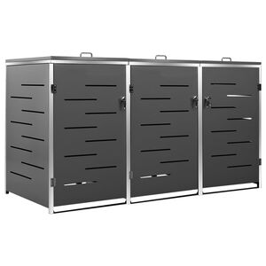 vidaXL Magazie pentru trei pubele, 207x77,5x115 cm, oțel inoxidabil