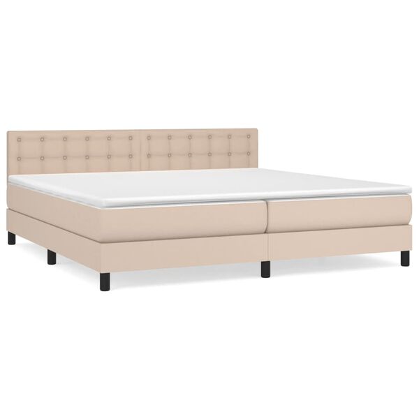 vidaXL Pat continental cu saltea, cappuccino, 200x200 cm, piele eco