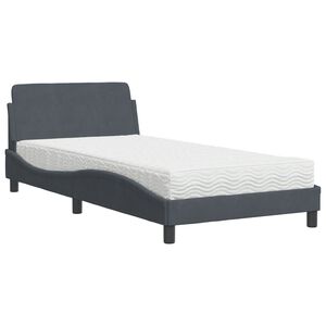 vidaXL Pat cu saltea, Dover, gri &icirc;nchis, 100x200 cm, catifea