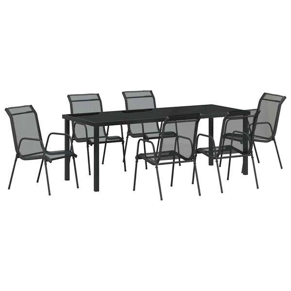 vidaXL Set de masă pentru grădină 7 pcs Negru