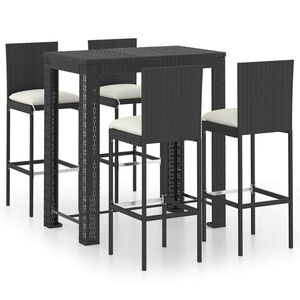 vidaXL Set mobilier bar de exterior cu perne 5 piese, negru, poliratan
