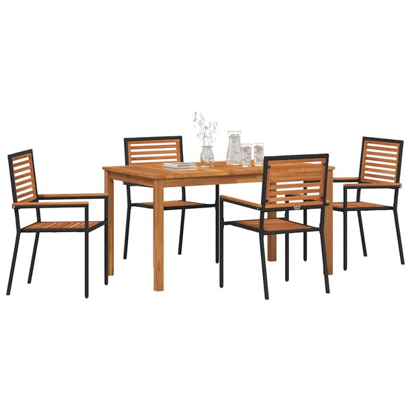 vidaXL Set de masă pentru grădină 5 pcs Negru Lemn Solid de Acacia
