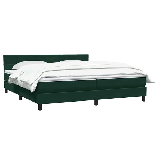 vidaXL Pat box spring cu saltea, verde &icirc;nchis, 200x210 cm, catifea