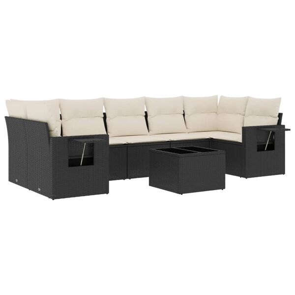 vidaXL Set mobilier de grădină cu perne, 8 piese, negru, poliratan