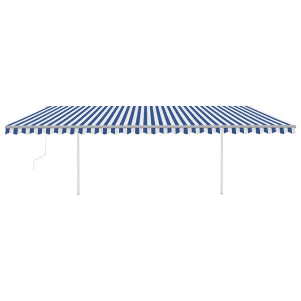 vidaXL Copertină retractabilă automat, cu st&acirc;lpi, albastru&alb, 6x3 m