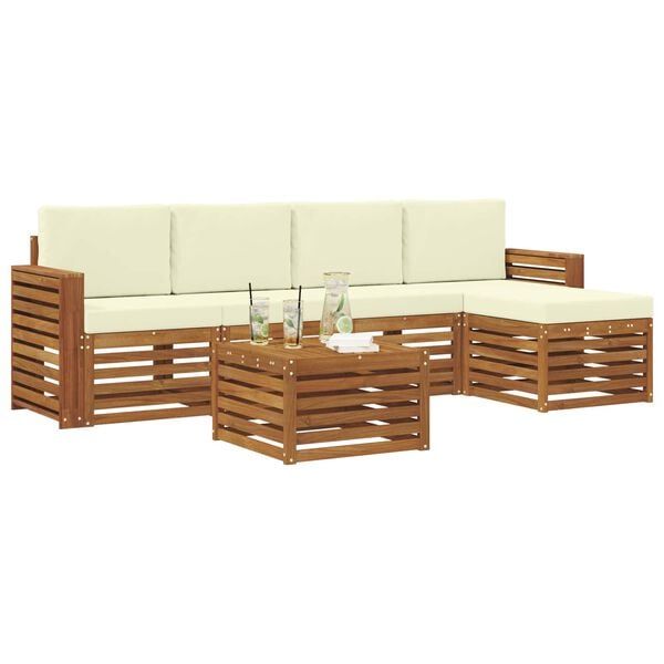 vidaXL Seturi de canapele 6 pcs Natural și Crem Lemn Solid de Acacia