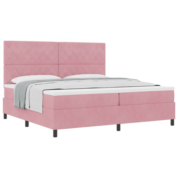 vidaXL Pat cu arcuri cu saltea cu headboard Roz 200 x 200 cm țesătură