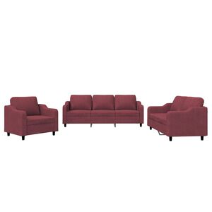 vidaXL Set canapea cu perne, 3 piese, roșu vin, material textil