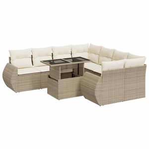 vidaXL Set canapele de grădină, 9 piese, cu perne, bej, poliratan