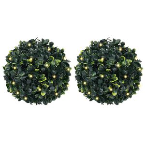 vidaXL Mingi artificiale din lemn de cimiș cu lumini LED 2 buc Verde