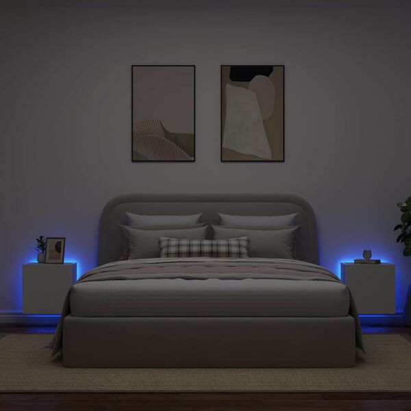 vidaXL Comode TV de perete cu lumini LED, 2 buc., alb, 40,5x35x40 cm