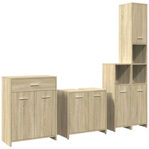 vidaXL Set mobilier de baie, 4 piese, stejar sonoma, lemn prelucrat