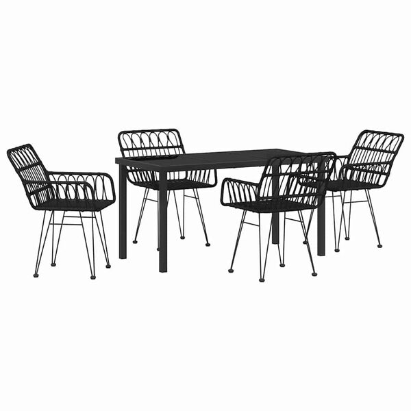 vidaXL Set de masă pentru grădină 5 pcs Negru Rattan poli