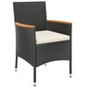 vidaXL Set bistro de grădină cu perne, 3 piese, negru, poliratan