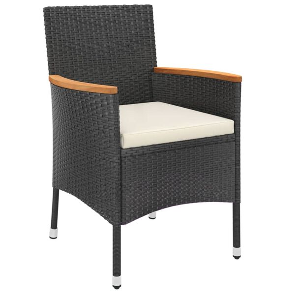 vidaXL Set bistro de grădină cu perne, 3 piese, negru, poliratan