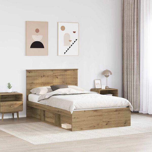 vidaXL Cadru de pat Stejar artizanal 120 x 200 cm Lemn de pin masiv