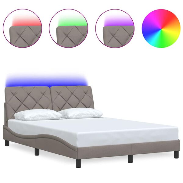 vidaXL Cadru de pat cu LED fără saltea Taupe 140x190 cm Material