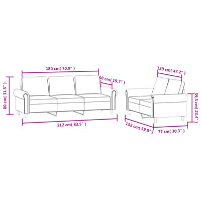 vidaXL Set de canapele cu perne, 2 piese, gri închis, catifea