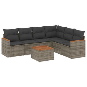vidaXL Set canapele de grădină, 7 piese, cu perne, gri, poliratan