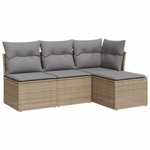 vidaXL Set canapele de grădină, 4 piese, cu perne, bej, poliratan