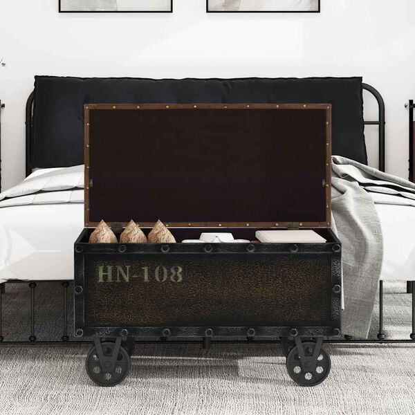 vidaXL Bancă depozitare, lemn masiv și piele artificială 80,5x41x50 cm